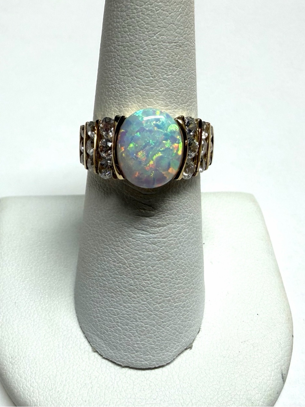 14k Yellow Gold Lab Created Opal And Cubic Zirconia Ring
